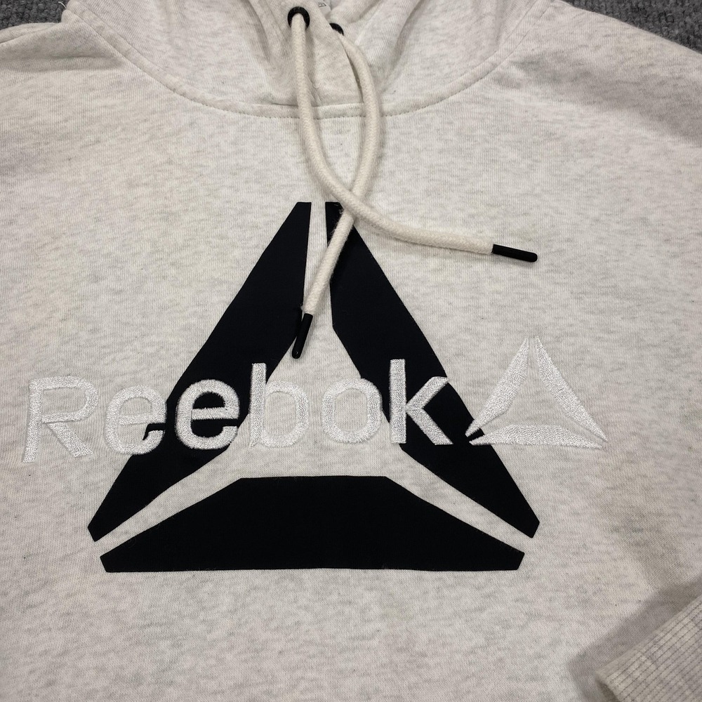 Reebok Hoodie Mens Small Gray Pullover Fleece Hooded Graphic Logo Drawstring - Picture 3 of 8